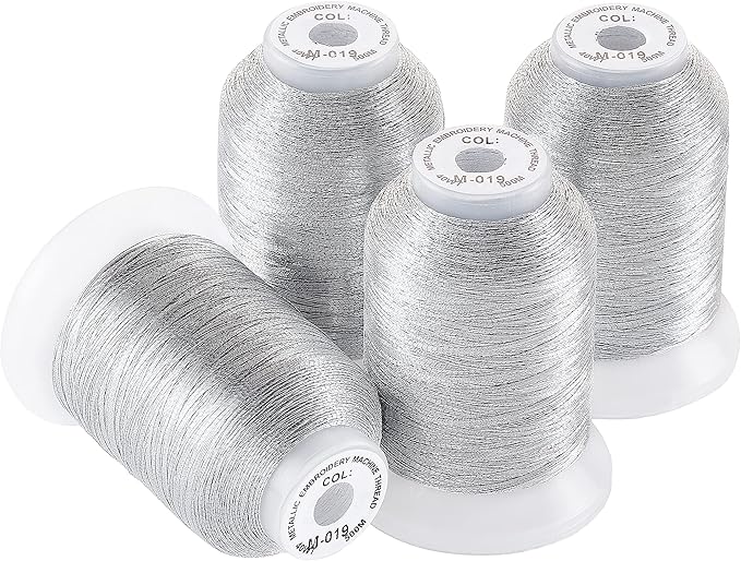 New brothread 4 Silver Metallic Embroidery Machine Thread Kit 500M (550Y) Each Spool for Computerized Embroidery and Decorative Sewing