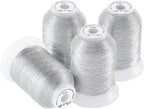 New brothread 4 Silver Metallic Embroidery Machine Thread Kit 500M (550Y) Each Spool for Computerized Embroidery and Decorative Sewing
