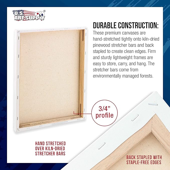 U.S. Art Supply 30 x 30 inch Stretched Canvas 12-Ounce Triple Primed, 6-Pack - Professional Artist Quality White Blank 3/4" Profile, 100% Cotton, Heavy-Weight Gesso - Acrylic Pouring, Oil Painting