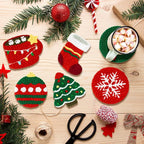 WATINC Christmas Punch Needle Coaster Kit - 23Pcs Easy Art Work Decor Craft Supply for Beginners, DIY Set of 6 Unique Pattern Tufted Pads with Adhesive Felt Yarn Tools Coaster Holder Instruction (Red)