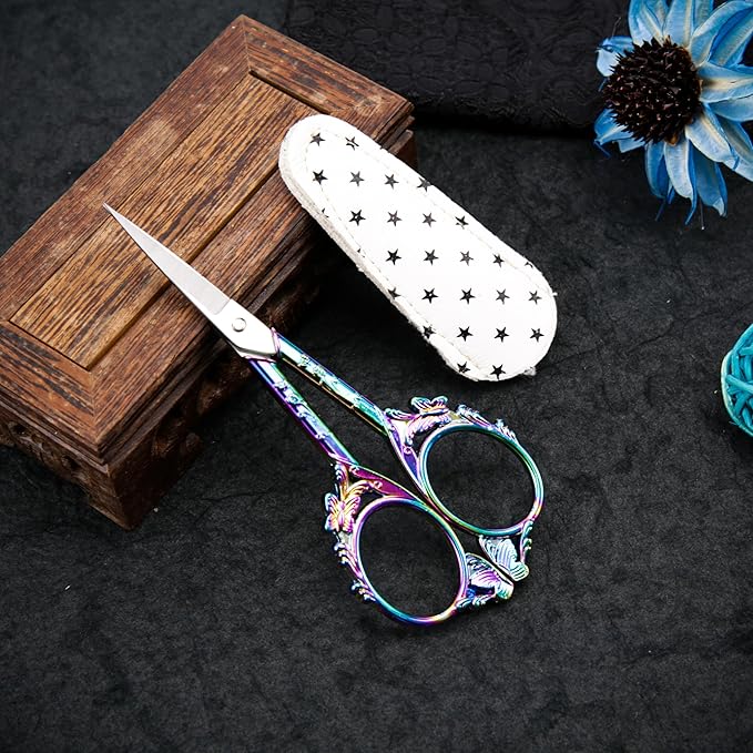 Small Embroidery Scissors with Cover -Cute and Comfortable handles with Sturdy and Sharp Tips for Precise Cutting, Sewing and Craft Supplies Kit