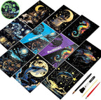 Scratch Paper Art for Adult-Glow in The Dark Scratch Painting Craft Kit (8 Sheets A5)|DIY Foil Engraving Art Set|Stress Relief Gift for Craft Lovers|Creative Scratch Art Home Decor(Marine & Castle)