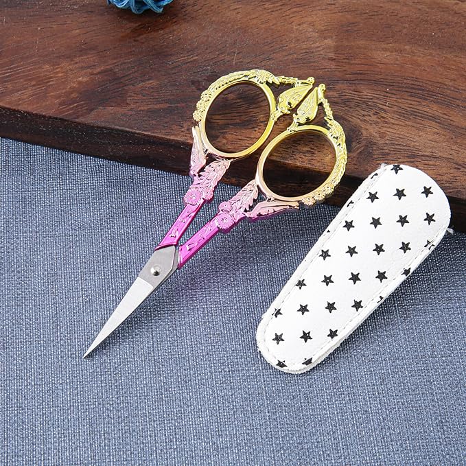 Small Embroidery Scissors with Cover -Cute and Comfortable Gradient handles with Sturdy and Sharp Tips for Precise Cutting, Perfect Size for Keeping in Your Sewing and Craft Supplies Kit