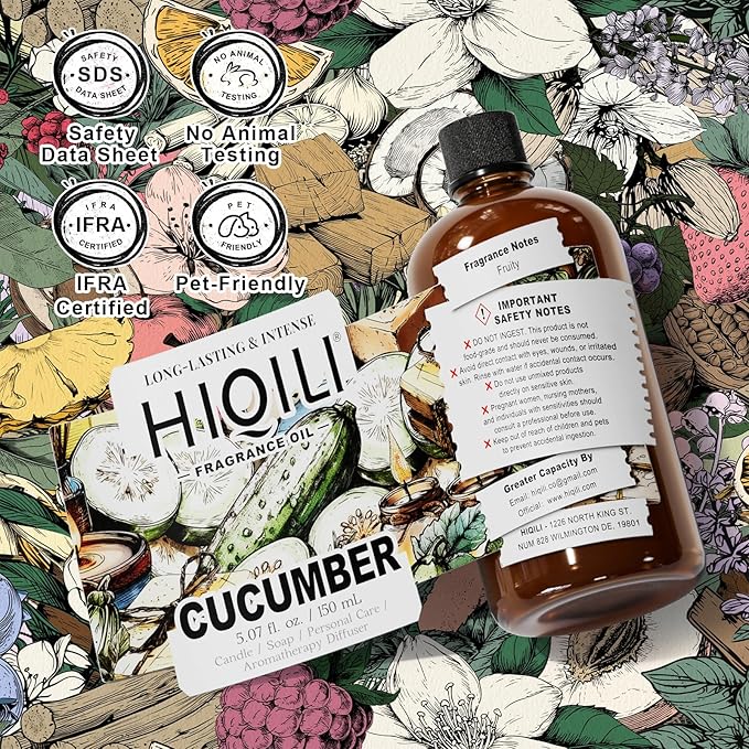 HIQILI Cucumber Fragrance Oil for Diffuser Use, Fresh Scents for DIY Soap, Body Spray, Candle Supplies for Candle Making - 5.07 Fl Oz