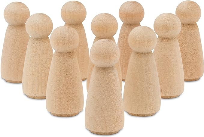 Wood Peg Dolls, 3.5 Inch Large Mom/Angel Shape Wooden Peg People, Pack of 10 Wood Dolls for Play, Strong Birch Wood People Figures, Peg Dolls Unfinished, Pegs for Crafts