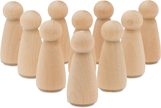 Large Wood Peg Dolls 3-1/2 inch, Mom/Angel Shape Peg People, Pack of 25 Birch Unfinished Wooden Dolls to Paint