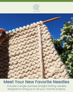 mindfulknits Premium Straight Single Pointed Beech Wood Knitting Needles – Size US 17, 12mm – 35cm Length – Knitting Supplies for Relaxation & Stress Relief (US17,12mm)