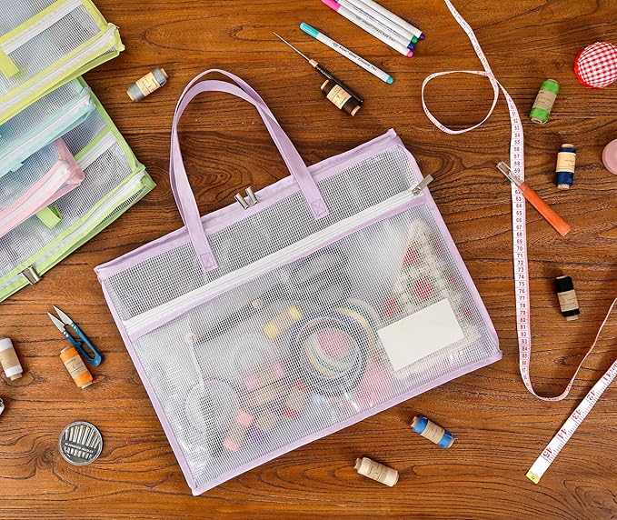 Qozary 5 Pcs Sew Project Bags for Quilting-A3 Sewing Craft Organizer Storage with Full-Zip & Handle, Needlepoint Project Bag for Embroidery, Knitting, Stitching, Cross Stitch and Crochet, Artworks