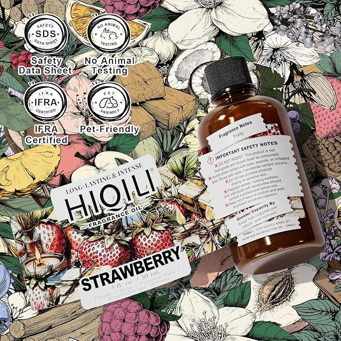 HIQILI Strawberry Fragrance Oil for Diffuser Use, Great for Candle, Soap, Body Butter Making, DIY Fruity Scent Perfume - 1 Fl Oz