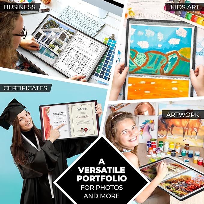 Dunwell Art Portfolio 8.5x11 Folder (Black), Mounting Paper, Portfolio Binder for Artwork, 8.5 x 11 Art Folder, 24 Pockets Display 48 Pages, Acid-Free Poly Presentation Book