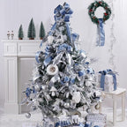 Dusty Blue Velvet Wired Ribbon with Glitter Back 2.5 Inch Blue and Silver Christmas Ribbon Wired Ribbon for Christmas Tree, Gift Wrapping, Mantel, Wreaths Supplies, Topper Bows (10 Yards)