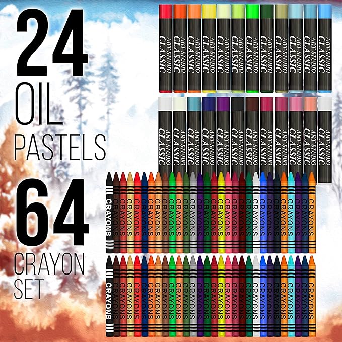 U.S. Art Supply 162-Piece Mega Wood Box Artist Kit with Painting, Drawing & Art Supplies for Adults - 24 Each (Watercolors, Oil Pastels, Pencils), 60 Crayons & 2 Brushes - Art Kit for Adults, Gift Set