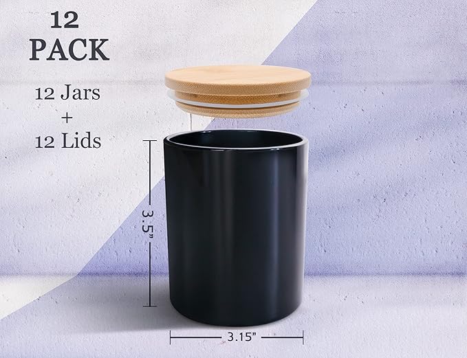 Aroparc 12 Pack 10oz Black Candle Jars With Lids, Bulk Container Tumbler for Making Supplies - Gloss Black