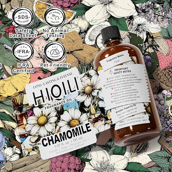 HIQILI Chamomile Fragrance Oil for Candle, Soap Making, Use in Essential Oil Diffusers, Add to Body Lotion, Laundry Dryer Balls - 5.07 Fl Oz