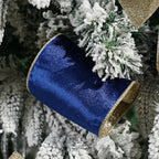 Blue Velvet Wired Ribbon with Glitter Back 4 Inch Navy Blue and Gold Christmas Ribbon Wired Ribbon for Christmas Tree, Gift Wrapping, Mantel, Wreaths Supplies, Topper Bows (10 Yards)