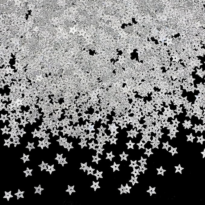 10 Grams 5mm/0.2" Glitter Silver Tiny Star Sew on Sequins Mini Hollow Star Sequins Embroidery Small Sequin with Holes DIY Loose Sequin for Sewing Dolls Jewelry Making Crafts