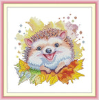 Threadhaven Counted Cross-Stitch Kit 14CT Aida Fabric with Threads, Needles & Guide | Animal Sewing Pattern Embroidery Kit for Adults | Premium DIY Craft Kit- Happy Hedge 12.2''×12.2''