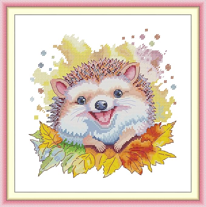 Threadhaven Counted Cross-Stitch Kit 14CT Aida Fabric with Threads, Needles & Guide | Animal Sewing Pattern Embroidery Kit for Adults | Premium DIY Craft Kit- Happy Hedge 12.2''×12.2''