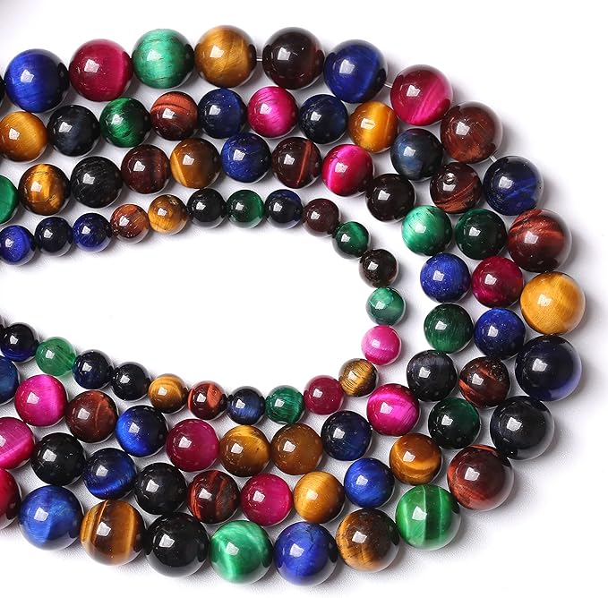 45pcs 8mm AAA Natural Colorful Tiger Eye Stone Beads Gemstone Round Spacer Loose Beads for Jewelry Making DIY Bracelet Necklace