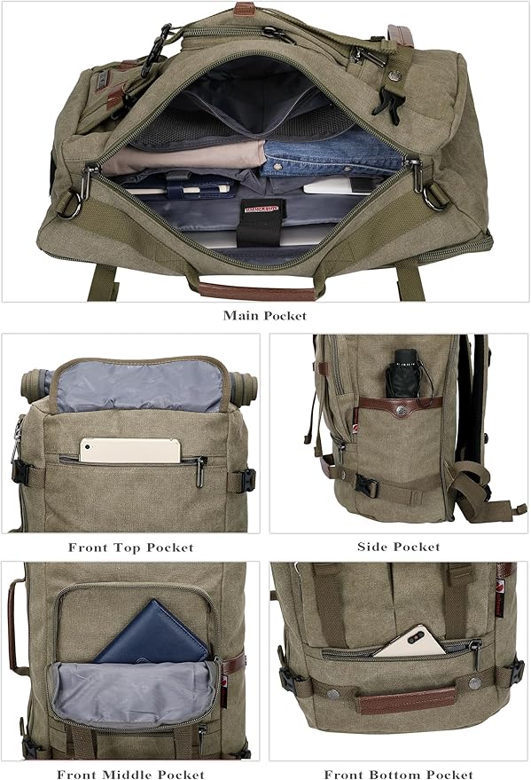 WITZMAN Canvas Backpack Vintage Travel Backpack Large Laptop Bags Convertible Shoulder Rucksack(A519-1 Classic Light Green)