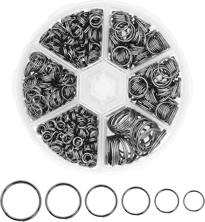 Mandala Crafts Assorted Gunmetal Double Jump Rings for Jewelry Making - 540 Pcs Mini Split Key Rings Set for Crafts, DIY Keychains, and Accessories