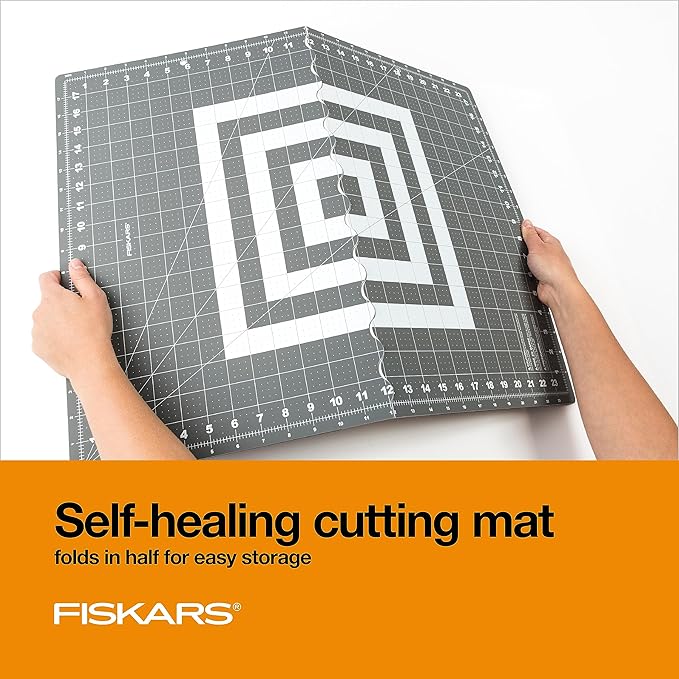 Fiskars Loop Set, Rotary Cutter with 45mm Steel Blade, Sewing Ruler for Precise Measures, Folding Cutting Mat for All Fabric Cutting Needs, Grey