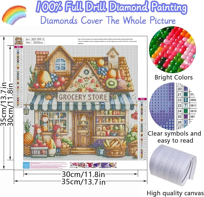 4 Packs Store Diamond Painting Kits for Adults, 5D Diamond Art Painting by Numbers Kits, DIY Shop Diamond Dots Art Kits, Full Round Drill Diamond Art Kits for Adults for Home Wall Decor, 13.8x13.8in