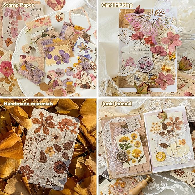 120Pcs Floral Textured Scrapbook Paper - 4 pack Embossed Rice Decoupage Paper Craft Special Mixed for Scrapbooking Junk Journaling Supplies Planner Bullet Cards Making Collage Decorative DIY Materials