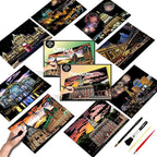 Scratch Art Painting Kit for Adults-8 Sheets A4 Rainbow Scratch Painting Paper Craft Set with City Landmarks|Stress Relief Gift for Travel&Craft Lovers|Scratch Art Home Decor(American Series)