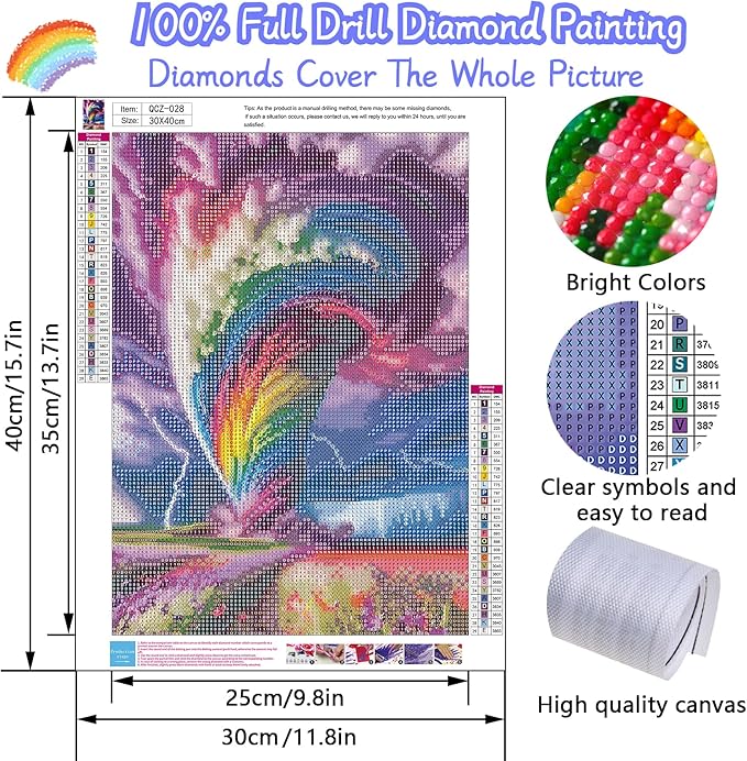 Rainbow Storm Diamond Painting Kits for Adults, 5D Diamond Art Painting by Numbers Kits, DIY Rainbow Storm Diamond Art Kits, Full Round Drill Diamond Paintings for Adults for Home Wall Decor, 12x16in