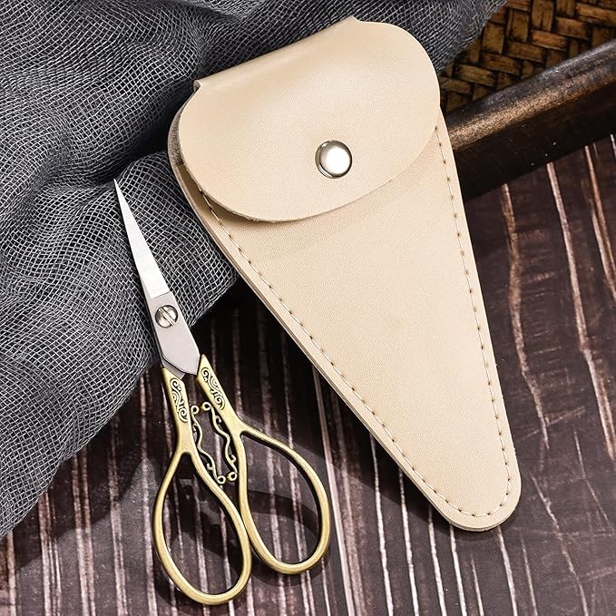 Small Precision Detail Scissors, 4.3in Sharp Pointed Tip Vintage Embroidery Shears W/Sheath for Craft, Sewing, Cross Stitch, Artwork, Thread Cutting