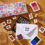 Galison Blooming Cats – Rubber Stamp Set Includes 4 Beautiful Colored Ink Pads and 11 Unique Cat Themed Wooden Stamp Blocks