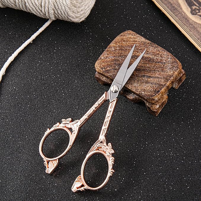 Rose Gold Crochet Scissors Kit with Cover - Comfortable Handles, Sharp Tips - Precision Scissors for Crafting, Sewing,embroidery