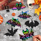 JULMELON 36Pcs Halloween Crafts, Rainbow Magic Halloween Scratch Art Paper Cute Bat Crafts School Classroom Activities Party Favors DIY Gifts