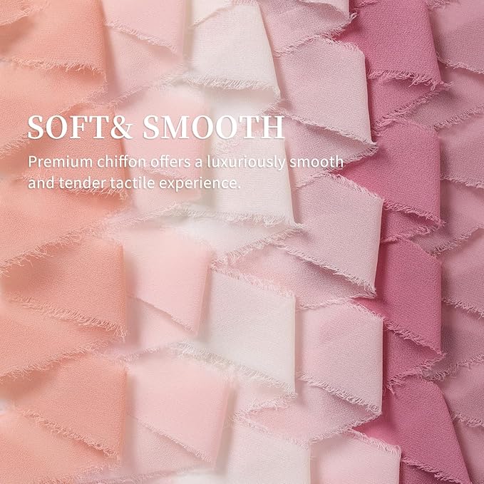 3 Rolls Light Pink Handmade Fringe Chiffon Ribbon 1.5" x 7Yd Silk-Like Colorful Rustic Ribbon for Bouquets Wrapping Decor Wedding Invitation Accessories