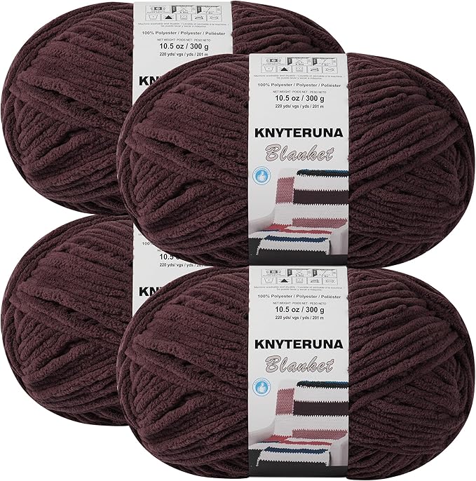 #6 Super Bulky Blanket Yarn for Crocheting - 4 Skeins(Each 10.5oz/300g, 220yds/201m), Chunky Chenille Thick Plush Big Soft Yarn for Crocheting Knitting Blankets, Dark Coffee