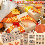 Marspark 22 Pcs Fall Wooden Rubber Stamps and Craft Ink Pads Set Mixed Fall DIY Craft Cards Wooden Rubber Stamps for Party Scrapbooking Cards Making Supplies Gift Decor
