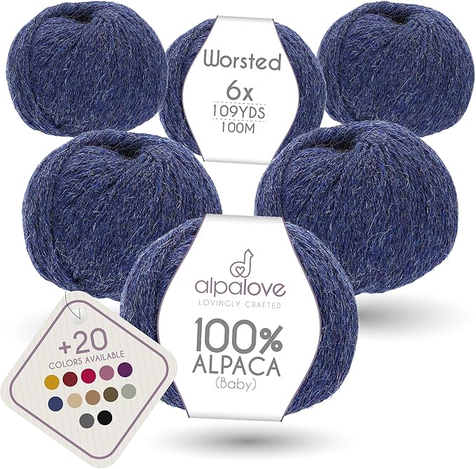 Worsted Set (6 x 1.75 oz) Super Soft Baby Alpaca Knitting Yarn Dark Blue 656 Yards