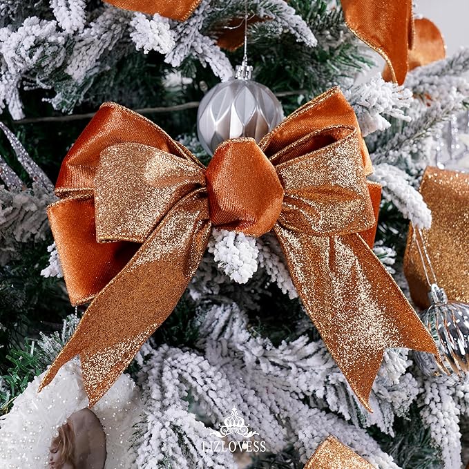 Copper Velvet Wired Ribbon with Glitter Back 2.5 Inch Copper Christmas Ribbon Wired Reversible Ribbon for Christmas Tree, Gift Wrapping, Crafts, Wreaths Supplies, Topper Bows (10 Yards)