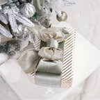 Sage Green Velvet Wired Ribbon with Glitter Back 4 Inch Green and Gold Christmas Ribbon Wired Ribbon for Christmas Tree, Gift Wrapping, Crafts, Wreaths Supplies, Topper Bows (10 Yards)