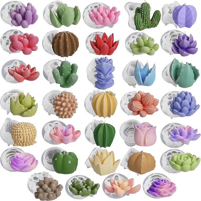 34 Pack Flower Succulent Candle Mold Resin Casting Silicone Molds for Home Decor & Candle Making Wave Spiral Mold