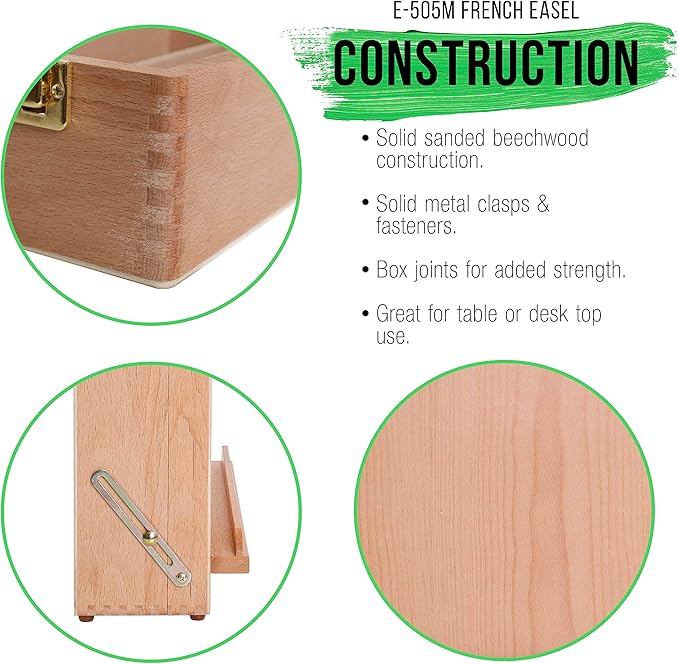 U.S. Art Supply Newport Large Adjustable Wood Desktop Easel - Premium Beechwood Tabletop Drawing Easel with Storage, Paint Palette, Portable Easels for Painting, Drawing, Sketchbox