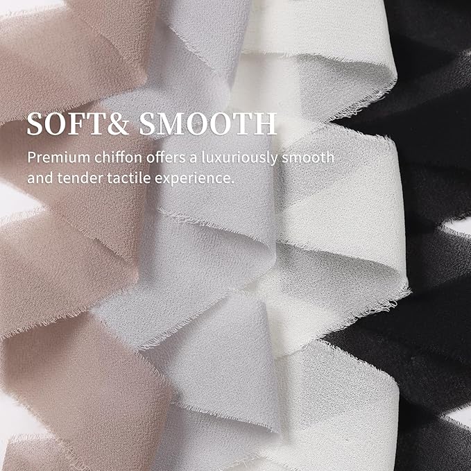 3 Rolls Nude Pink Handmade Fringe Chiffon Ribbon 1.5" x 7Yd Silk-Like Colorful Rustic Ribbon for Bouquets Wrapping Decor Wedding Tie Invitations Crafts