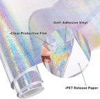 GIRAFVINYL Sparkle Holographic Glitter Vinyl, Silver Glitter Vinyl Permanent for Home and Car Christmas Decorations, Expressions, Signs, Stickers, 12 Inch X 6 ft