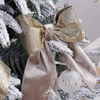 Taupe Velvet Wired Ribbon with Glitter Back 4 Inch Camel and Gold Christmas Ribbon Wired Taupe Ribbon for Christmas Tree, Gift Wrapping, Mantel, Wreaths Supplies, Topper Bows (10 Yards)