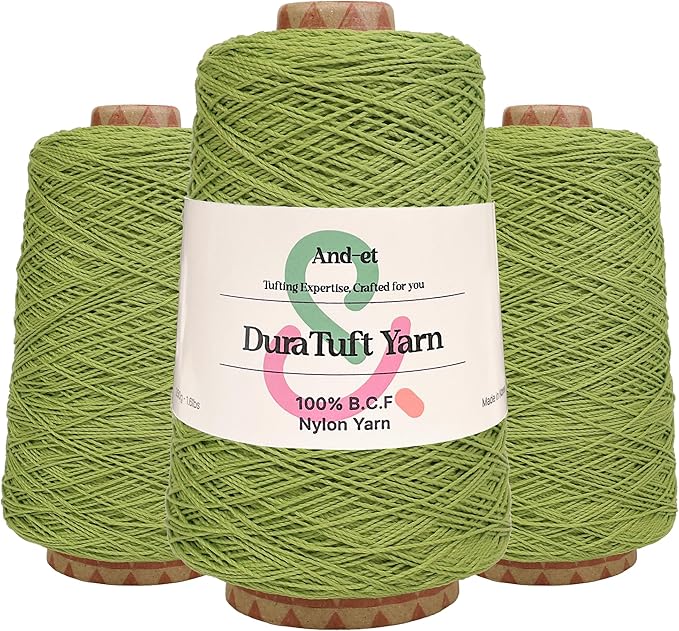And-et DuraTuft Yarn 45 Vibrant Colors Tufting Nylon Yarn Pack - Ideal for Crochet, Craft Projects - 100% B.C.F. - 3 Cones x 1.66lbs - 180yards - Perfect for Rug Weaving and Knitting (40 Lime Green)