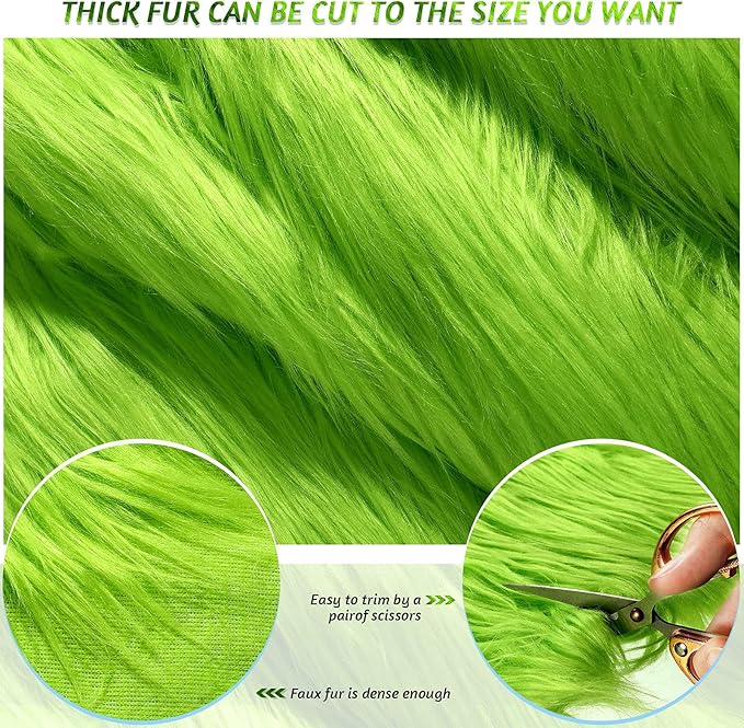 Tatuo 60 x 18 Inch Green Faux Fur Fabric Christmas Fluffy Fuzzy Craft Fake Fur Cuts Shaggy Synthetic Plush Patch Sewing DIY Winter Halloween Costume Gnome Beard Miniature Dolls Rugs Mats Gift