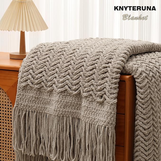 #6 Super Bulky Blanket Yarn for Crocheting - 4 Skeins(Each 10.5oz/300g, 220yds/201m), Chunky Chenille Thick Plush Big Soft Yarn for Crocheting Knitting Blankets, Khaki