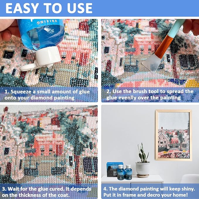 2 Pack Diamond Painting Sealer Glue with 3 Brushes, 8OZ Art Sealer Glue Accessories Permanent Hold Shine Effect for Puzzle