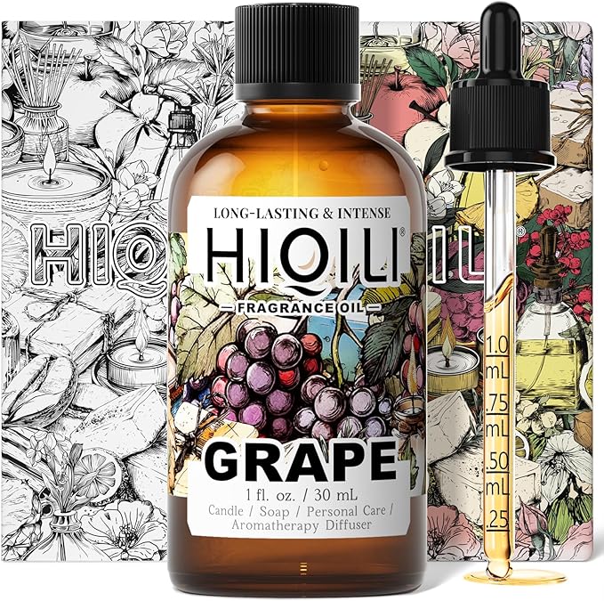 HIQILI Grape Fragrance Oil for Diffuser & Oil Burner, Fruity Scents for Making Candles, Hand Soap, Air Freshener, Long Lasting - 1 Fl Oz